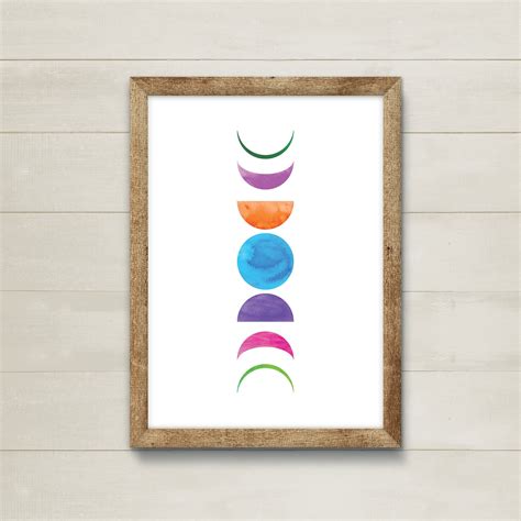 Moon Phases Print, Colorful Lunar Phases, Phases of the Moon, Moon Wall Art, Moon Poster, Wall ...