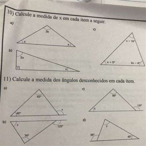 10 cálculo a medida de x em cada item a seguir A 3x x x B 3x x C x 15