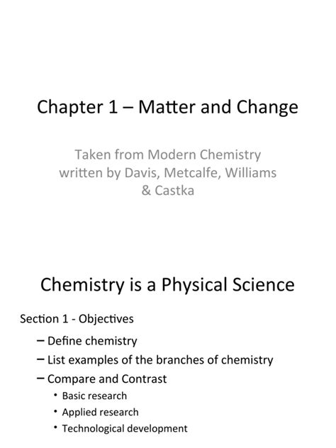 Chapter 1 Matter And Change Taken From Modern Chemistry Written By