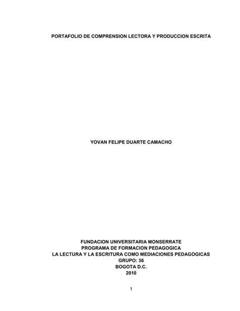 Portafolio De Comprension Lectora Y Produccion Escrita Pdf