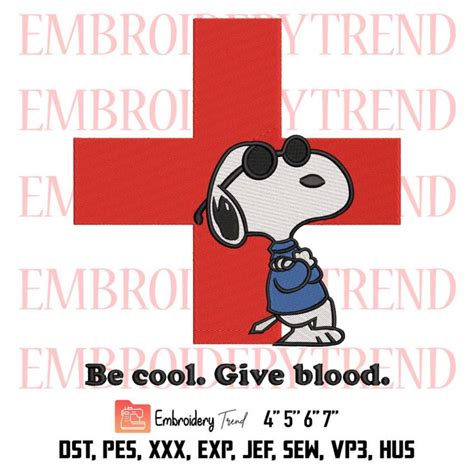 American Red Cross Snoopy Embroidery Be Cool Give Blood Embroidery