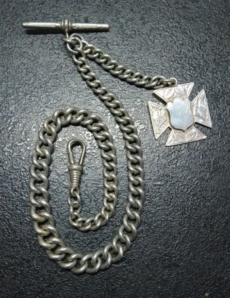 ANTIQUE N C R CO GRADUATED Curb Link Albert Pocket Watch Chain Silver