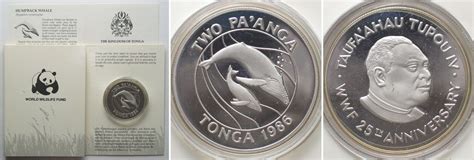 TONGA 2 Pa Anga 1986 Humpback Whales WWF TAUFA AHAU TUPOU IV Silver