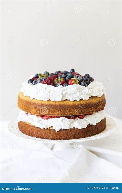 Beautiful Fruit Naked Cake Over A White Wall Stock Image Image Of Cream Layer