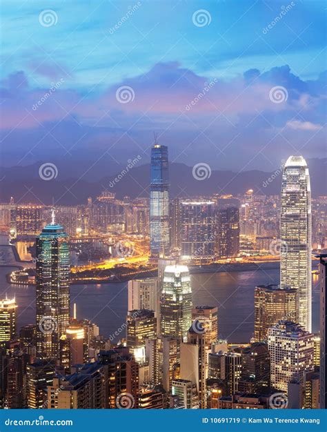 Sunset View Of Victoria Harbor Hong Kong China Stock Image Image Of