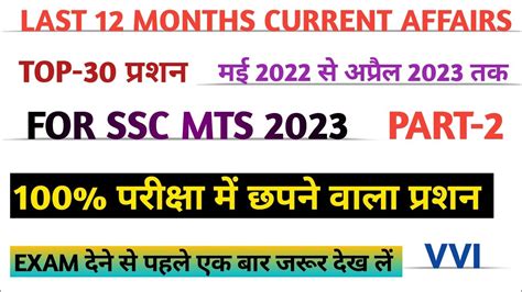 Last 12 Months Current Affairs May 2022 To April 2023 Most Important