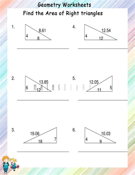 Finding Area of right triangles worksheets - Math Worksheets - MathsDiary.com