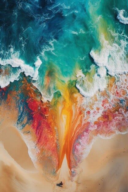 Premium AI Image | A painting of a beach with a wave crashing on it