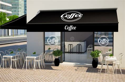 Cafe Facade Mockup Showing Displays And Awning Stock Illustration