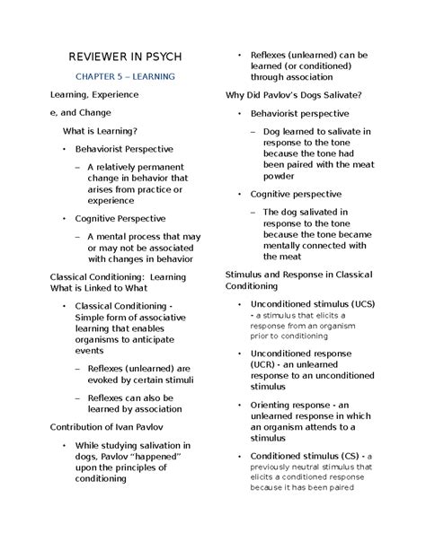 Reviewer IN Psych CHAP5 - REVIEWER IN PSYCH CHAPTER 5 – LEARNING