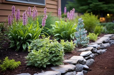 Premium AI Image | Decorative stone border around a garden bed