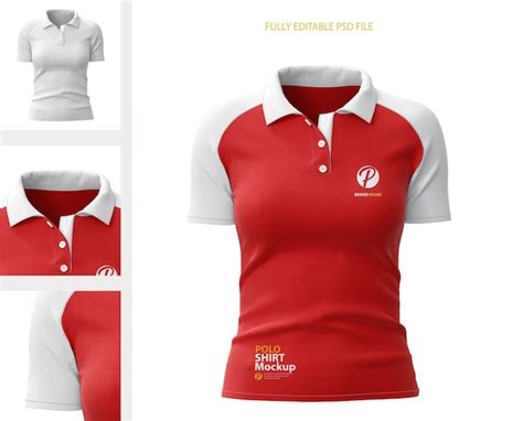 Premium PSD | Red and White Female Polo Shirt Mockup