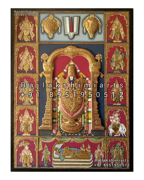 Lord Balaji With Dhasavataram Antique Tanjore Painting Handmade With