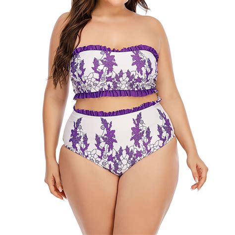 Tejiojio Summmer Split Swimsuits Women S Bikini Digital Printing Tube Flash High Waist Hawaii