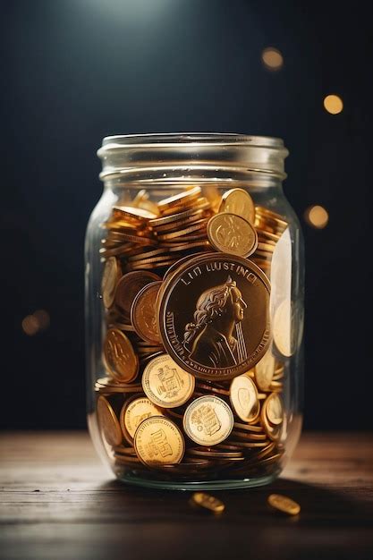 Premium Photo A Glass Jar Full Of Gold Coin For Money Saving