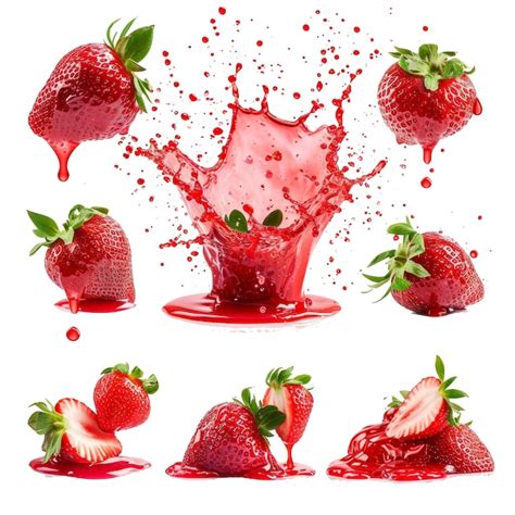 Premium PSD Collection Of Fresh Strawberry With Splashing Red Juice