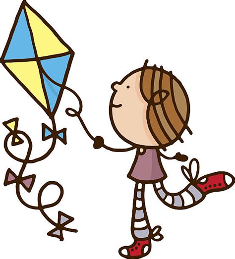 Cartoon Of The Girl Flying Kite Illustrations Royalty Free Vector