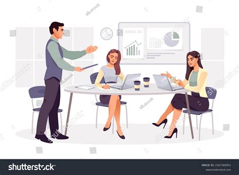 Team People Sitting Desk Laptops Working Stock Vector Royalty Free