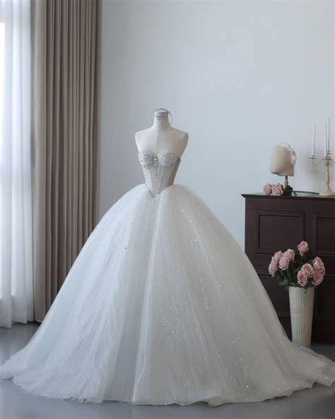 CELINETTE | Strapless Shimmer Tulle Princess Wedding Gown – Envious