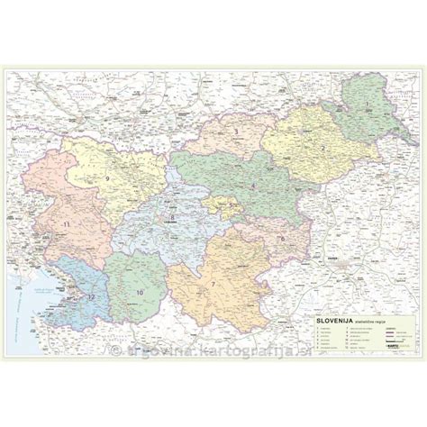 Regijski zemljevid Slovenije - statistične regije 104 x 76 cm ...