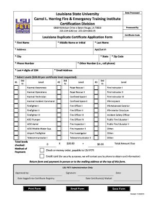 Fillable Online Feti Lsu Louisiana State University Date Processed