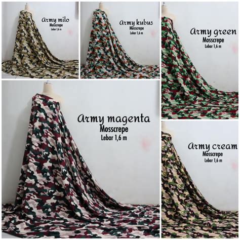 Jual Kain Mosscrepe • Motif Army • Kain Crepe • Kain Meteran Murah