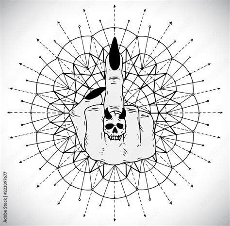 Middle Finger Fuck You Concept Against Mystic Circle Background Esoteric Occult And Halloween
