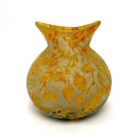 Lot A Daum Nancy Cameo Glass Autumn Leaves Vase C 1900