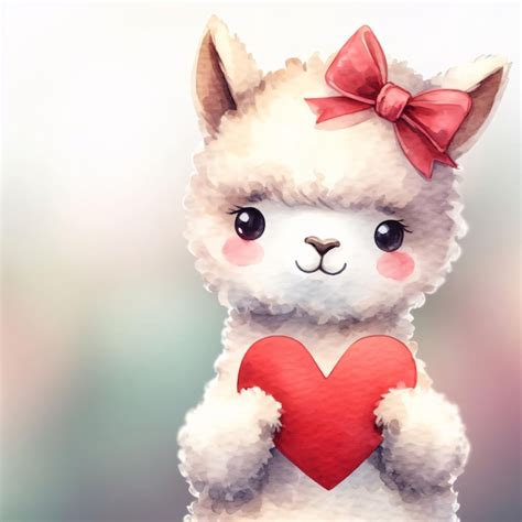 Premium Photo Alpaca Animal Holding A Red Heart Love Card Illustration