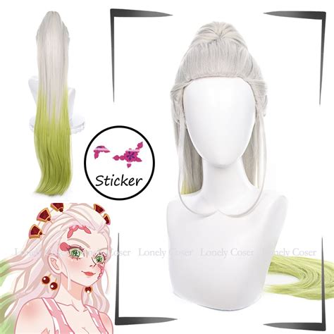 Season 2 Daki Anime Demon Slayer Cosplay Wig Long Silver Green Gradient