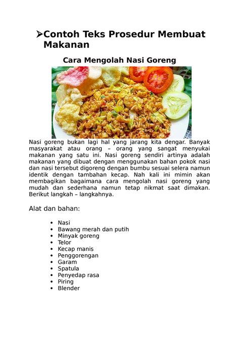 Contoh Teks Prosedur Membuat Makanan Contoh Teks Prosedur Membuat Makanan Cara Mengolah Nasi