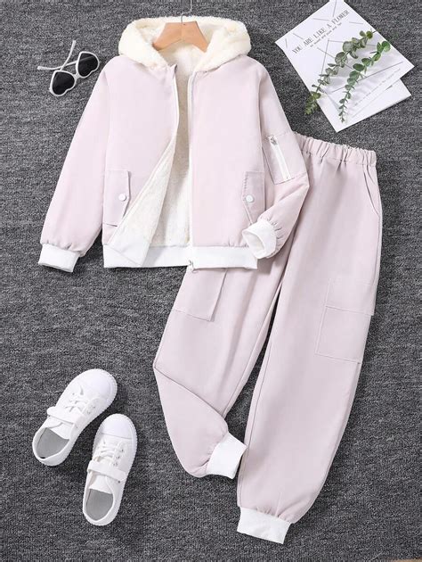 SHEIN Conjunto De Chaqueta Teddy Y Pantalones De Carga Con Forro Polar