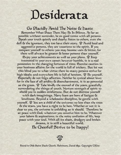 Desiderata Poem 11 X 14 28x36 Cm Poster Calligraphy Print On Fine Parchment Paper Desiderata