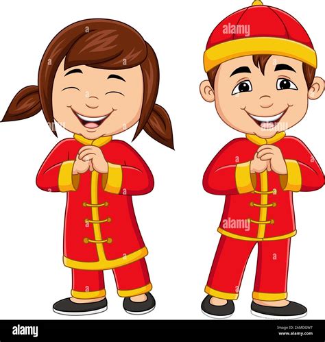 Cartoon chinese kids wearing traditional chinese costume Stock Vector ...