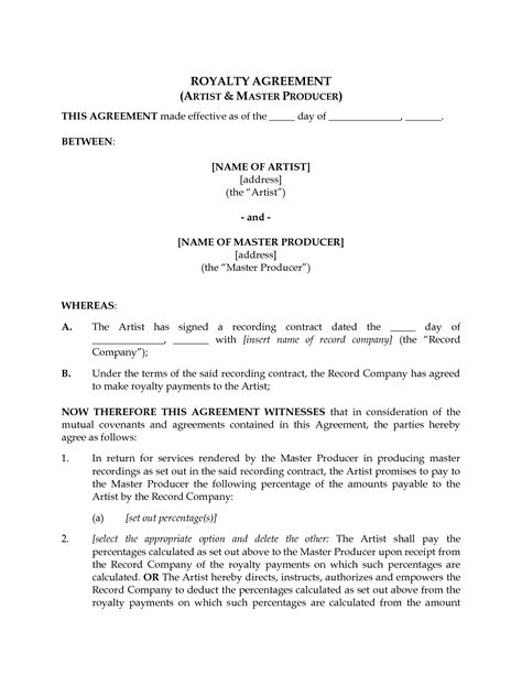 Simple Royalty Agreement Template