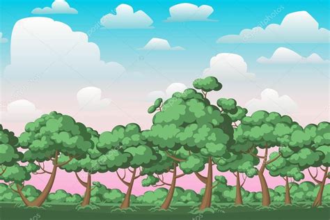 Naturaleza De Dibujos Animados Paisaje Horizontal Sin Fisuras Vector De