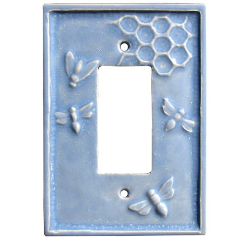 Honeybees Ceramic Art Handmade Single Rocker Gfi Light Switch Plate In Blue