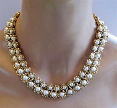 Vintage Gorgeous Napier Collar Necklace Gold Tone Faux Pearls Rare