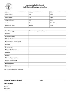 Fillable Online Manchester Public Schools Individualized Transportation