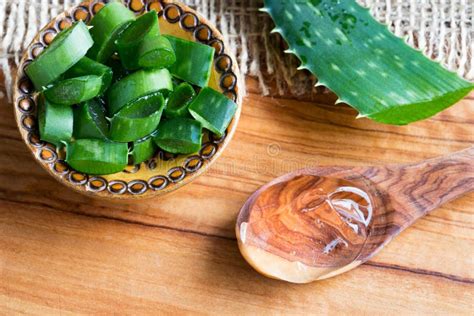 Aloe Vera Pieces And Aloe Vera Gel Top View Stock Photo Image Of