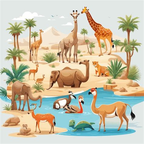 Premium Vector | Desert Oasis Animals vector on white background