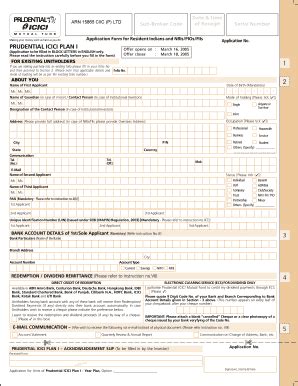 Fillable Online PRUDENTIAL ICICI PLAN I Mutualfundforms Fax Email