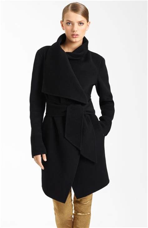 Donna Karan New York Collection Belted Funnel Neck Coat In Black Lyst