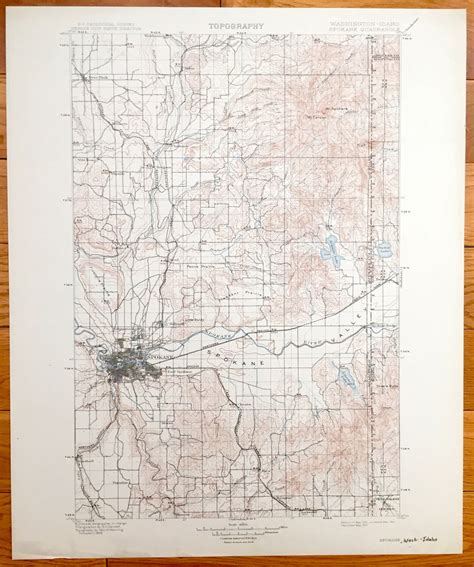 Antique Spokane Washington 1901 Us Geological Survey