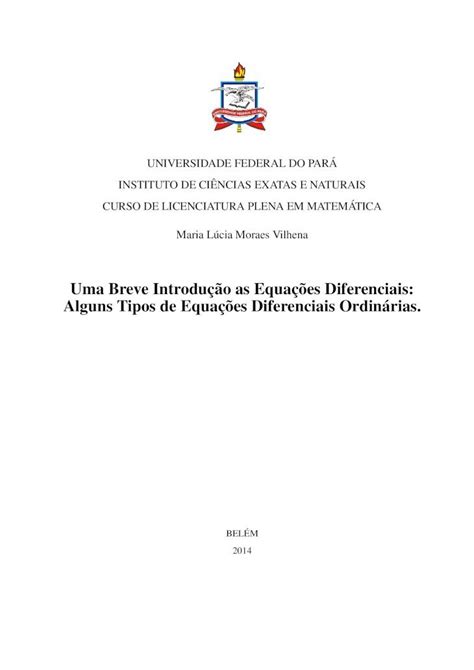 Pdf Uma Breve Introdu O As Equa Es Diferenciais Uma Breve