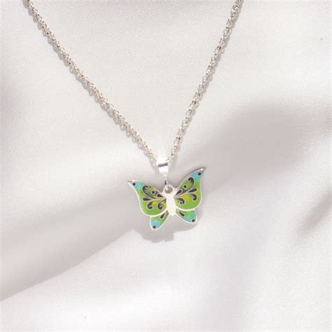 Silver Enamel Butterfly Necklace Dainty Necklace Butterfly Georgian