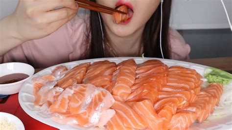 [asmr] 연어회 먹방 이팅사운드 Salmon Sashimi Mukbang Eating Sound No Talking