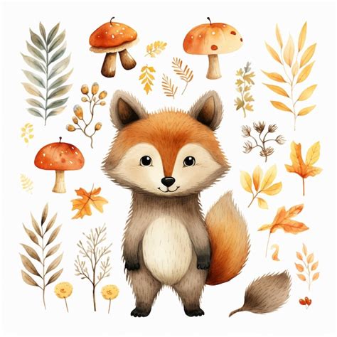 Premium AI Image | Cute cartoon foxes and autumn leaves Vector illustration of forest animals