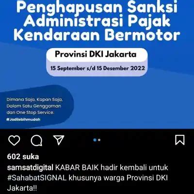 Mulai Minggu Ini Sanksi Administrasi PKB Dan BBNKB Di Jakarta Dihapus