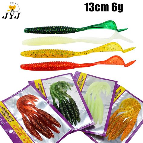 Jyj Long Tail Fishing Lure Isca Macia Rosca Nica Foice Caudas Worm Grub